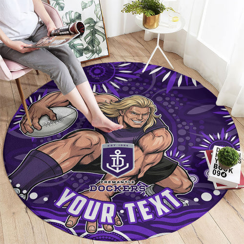 Personalized Fremantle Dockers Rugby Round Carpet Aboriginal Dot Art - Dreamtime Football Mascot