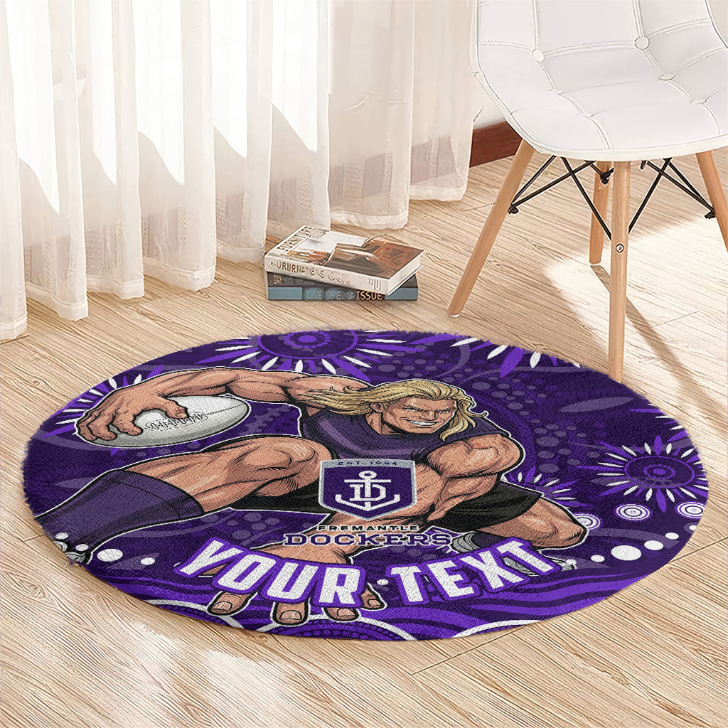 Personalized Fremantle Dockers Rugby Round Carpet Aboriginal Dot Art - Dreamtime Football Mascot