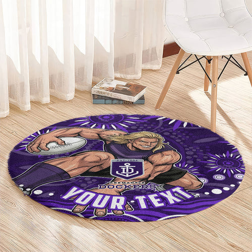 Personalized Fremantle Dockers Rugby Round Carpet Aboriginal Dot Art - Dreamtime Football Mascot