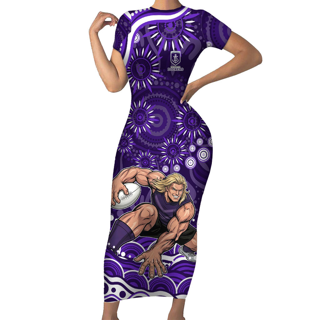 Personalized Fremantle Dockers Rugby Short Sleeve Bodycon Dress Aboriginal Dot Art - Dreamtime Football Mascot