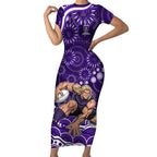 Personalized Fremantle Dockers Rugby Short Sleeve Bodycon Dress Aboriginal Dot Art - Dreamtime Football Mascot
