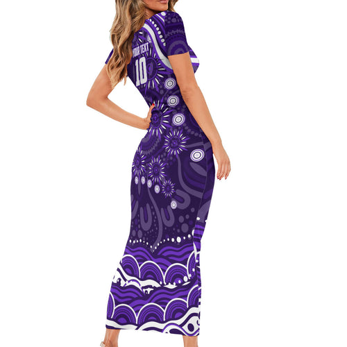 Personalized Fremantle Dockers Rugby Short Sleeve Bodycon Dress Aboriginal Dot Art - Dreamtime Football Mascot