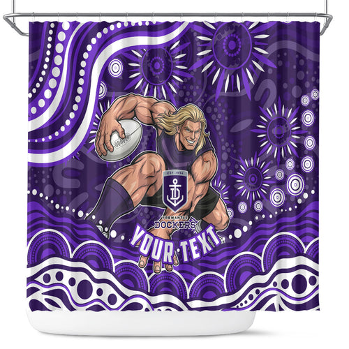 Personalized Fremantle Dockers Rugby Shower Curtain Aboriginal Dot Art - Dreamtime Football Mascot