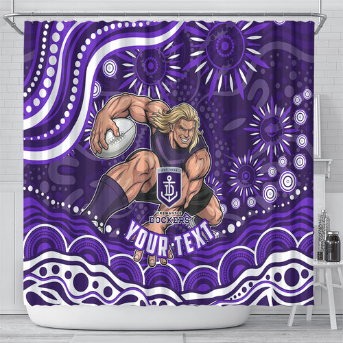 Personalized Fremantle Dockers Rugby Shower Curtain Aboriginal Dot Art - Dreamtime Football Mascot