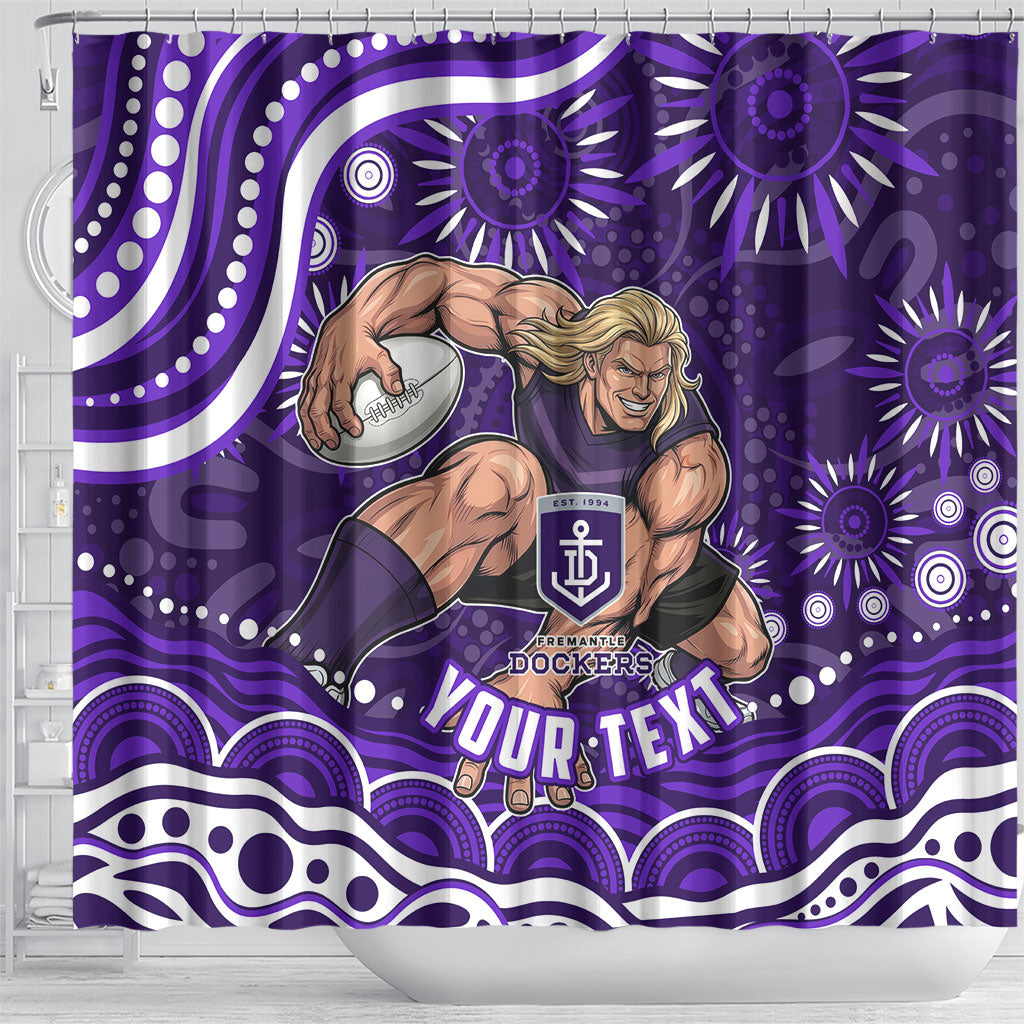 Personalized Fremantle Dockers Rugby Shower Curtain Aboriginal Dot Art - Dreamtime Football Mascot