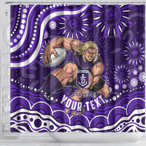 Personalized Fremantle Dockers Rugby Shower Curtain Aboriginal Dot Art - Dreamtime Football Mascot