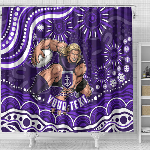 Personalized Fremantle Dockers Rugby Shower Curtain Aboriginal Dot Art - Dreamtime Football Mascot