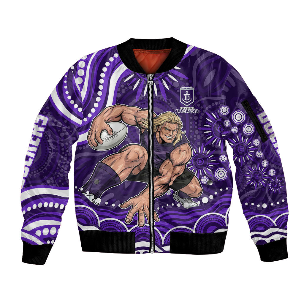 Personalized Fremantle Dockers Rugby Sleeve Zip Bomber Jacket Aboriginal Dot Art - Dreamtime Football Mascot