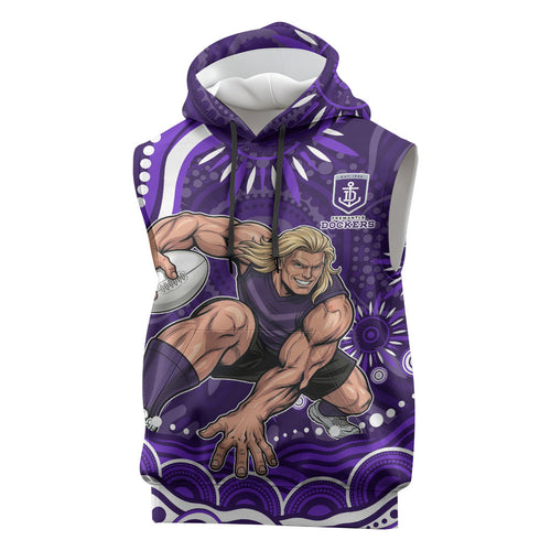 Personalized Fremantle Dockers Rugby Sleeveless Hoodie Aboriginal Dot Art - Dreamtime Football Mascot