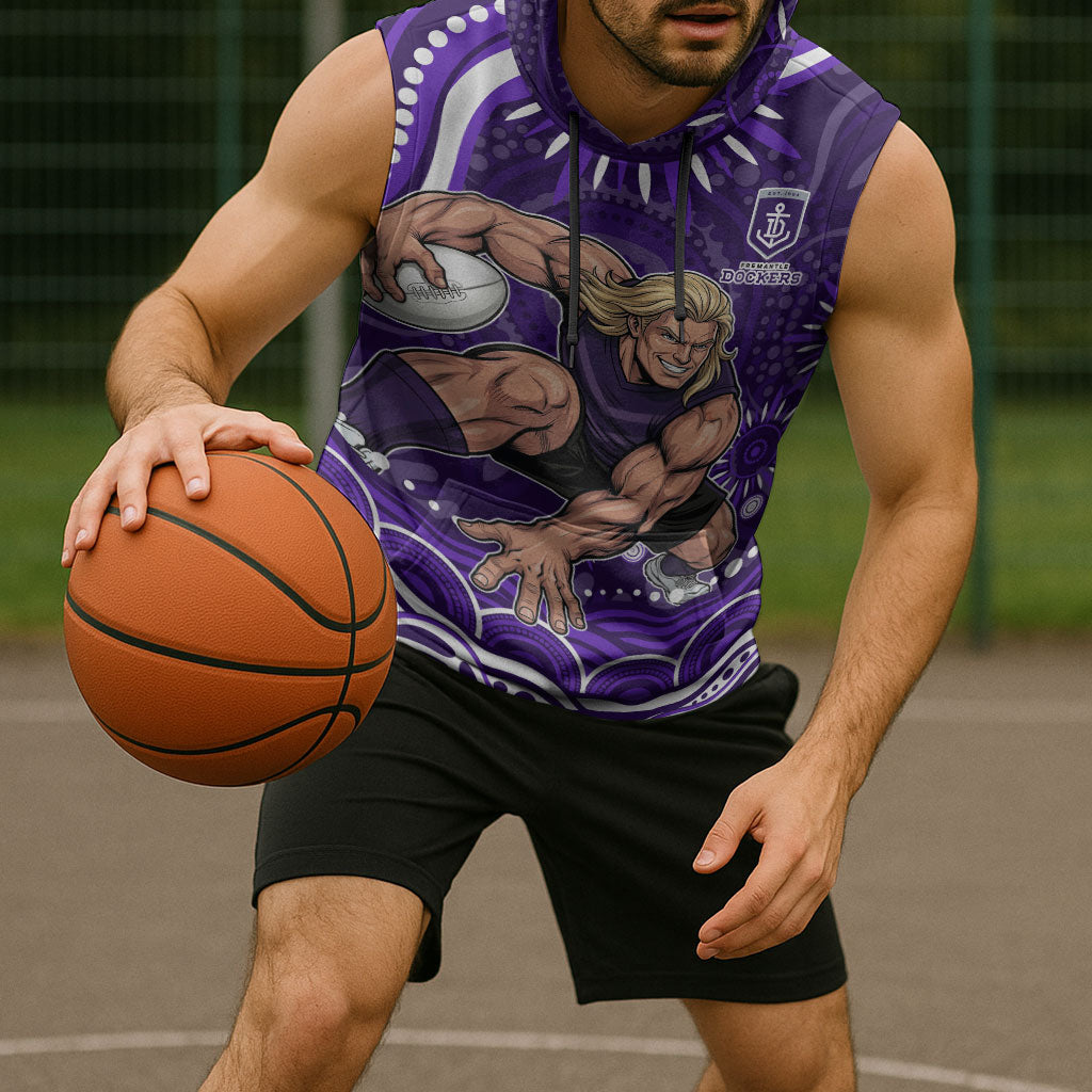 Personalized Fremantle Dockers Rugby Sleeveless Hoodie Aboriginal Dot Art - Dreamtime Football Mascot