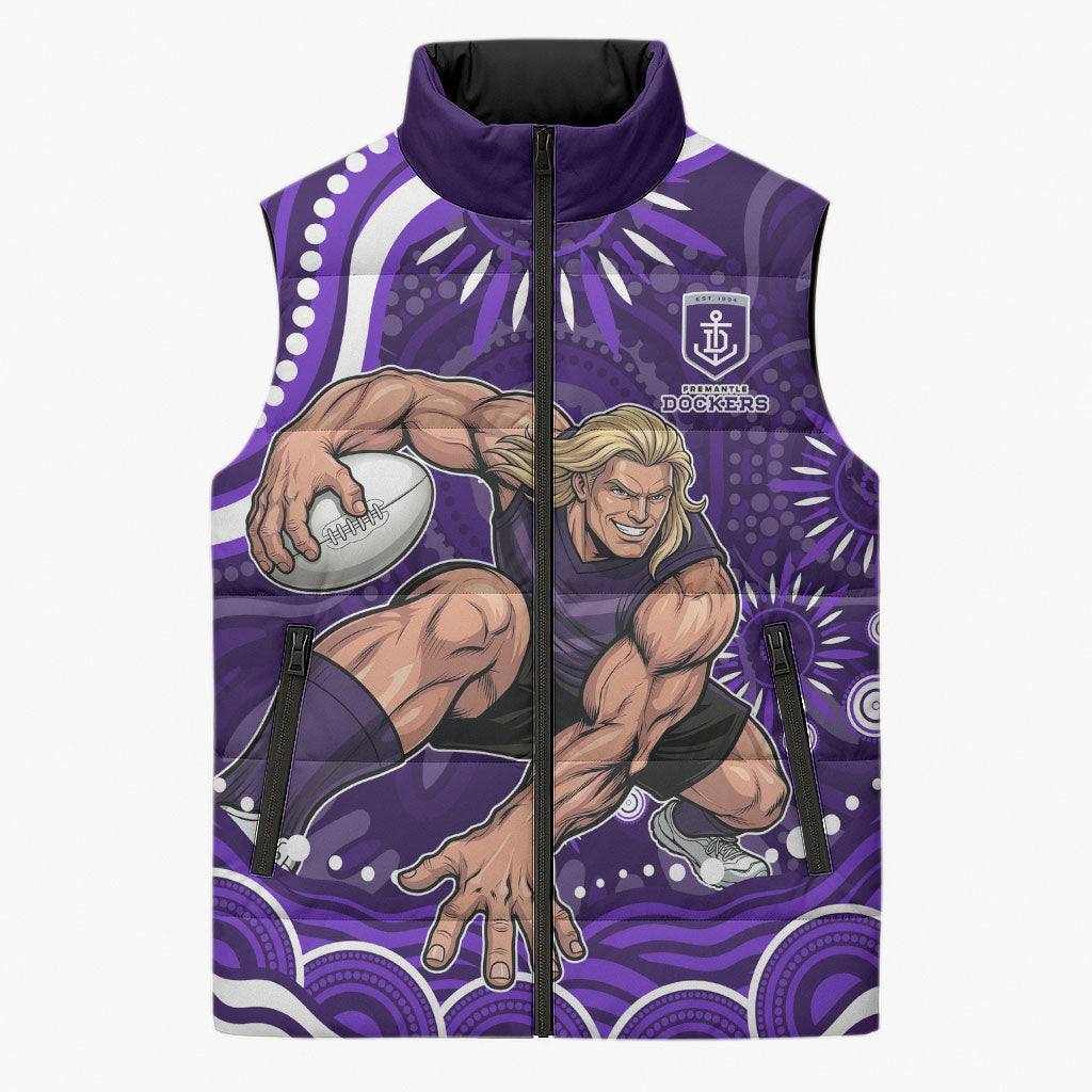 Personalized Fremantle Dockers Rugby Sleeveless Puffer Jacket Aboriginal Dot Art - Dreamtime Football Mascot