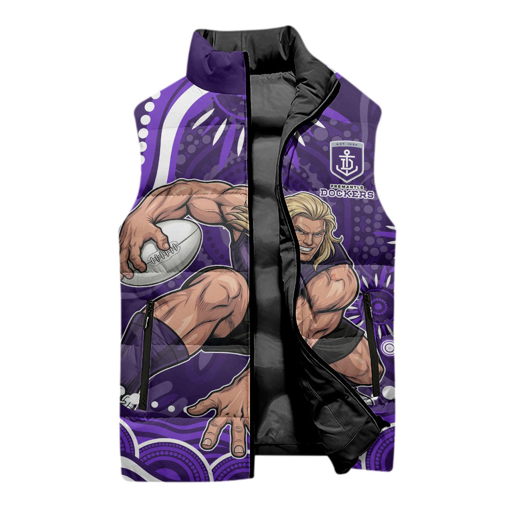 Personalized Fremantle Dockers Rugby Sleeveless Puffer Jacket Aboriginal Dot Art - Dreamtime Football Mascot