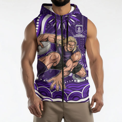 Personalized Fremantle Dockers Rugby Sleeveless Zip Hoodie Aboriginal Dot Art - Dreamtime Football Mascot