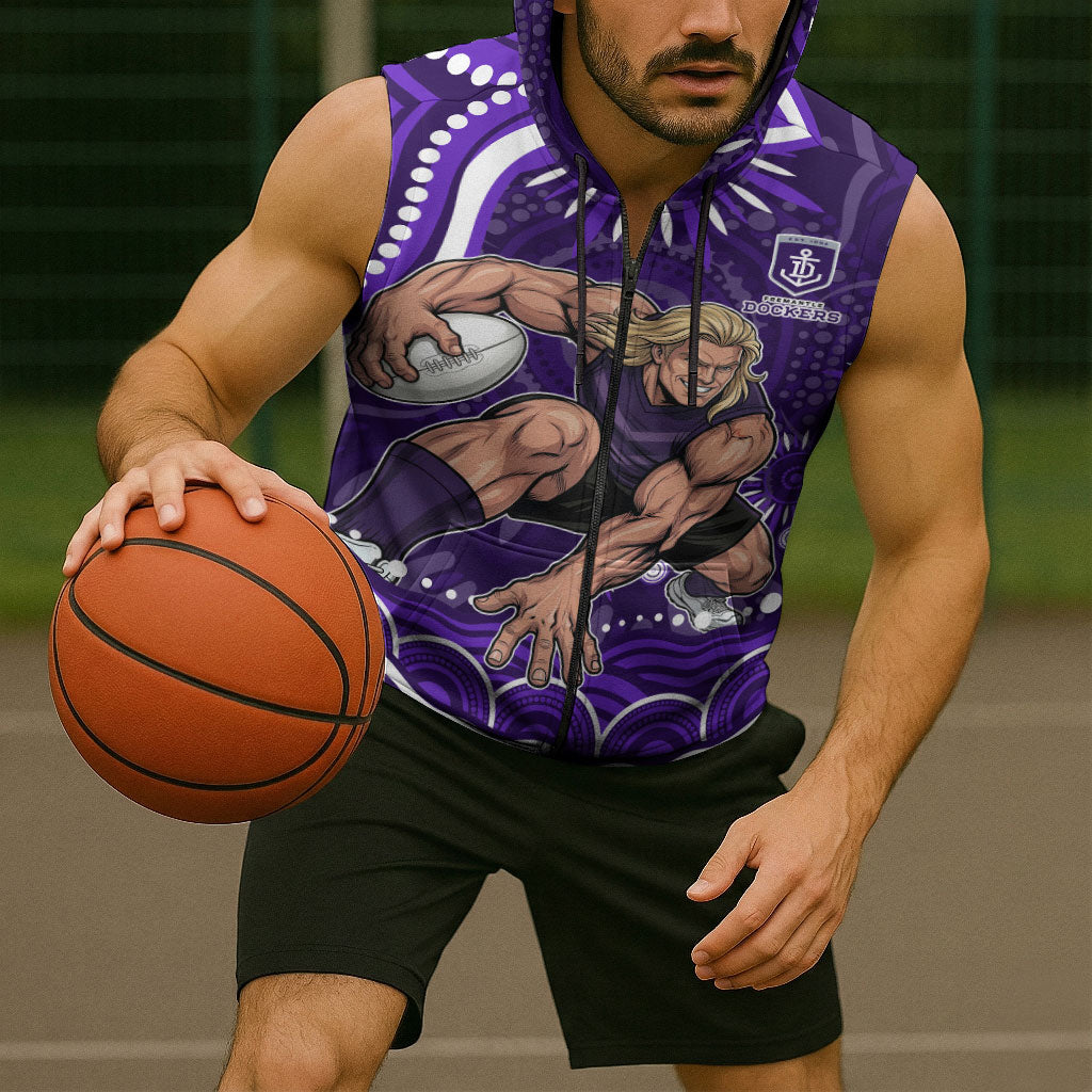 Personalized Fremantle Dockers Rugby Sleeveless Zip Hoodie Aboriginal Dot Art - Dreamtime Football Mascot