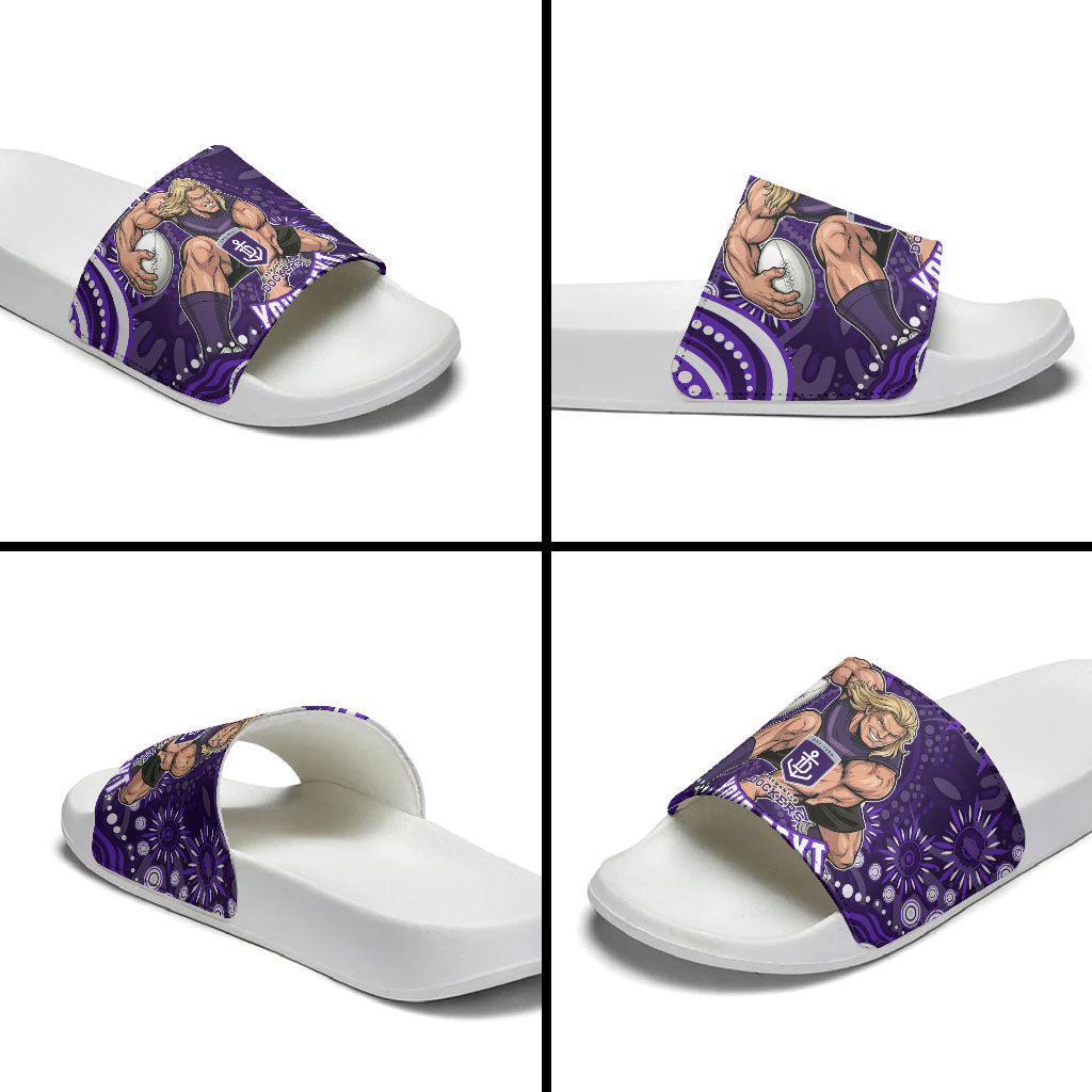 Personalized Fremantle Dockers Rugby Slide Sandals Aboriginal Dot Art - Dreamtime Football Mascot