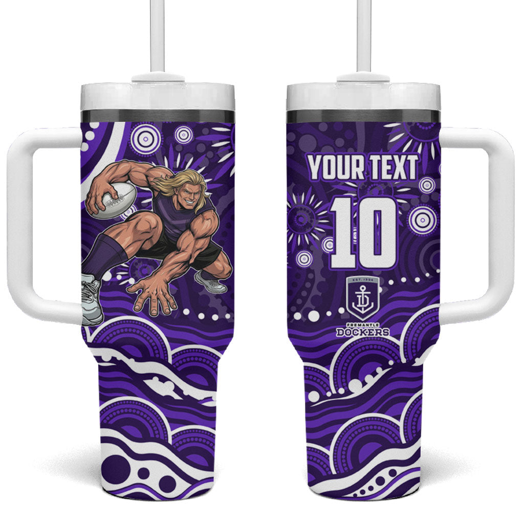 Personalized Fremantle Dockers Rugby Tumbler With Handle Aboriginal Dot Art - Dreamtime Football Mascot