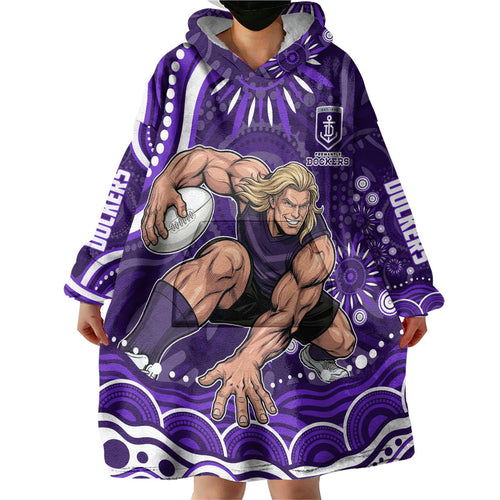 Personalized Fremantle Dockers Rugby Wearable Blanket Hoodie Aboriginal Dot Art - Dreamtime Football Mascot