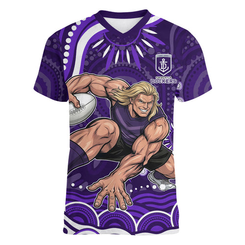 Personalized Fremantle Dockers Rugby Women V-Neck T-Shirt Aboriginal Dot Art - Dreamtime Football Mascot