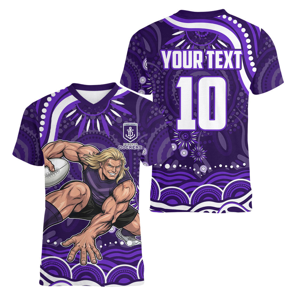 Personalized Fremantle Dockers Rugby Women V-Neck T-Shirt Aboriginal Dot Art - Dreamtime Football Mascot