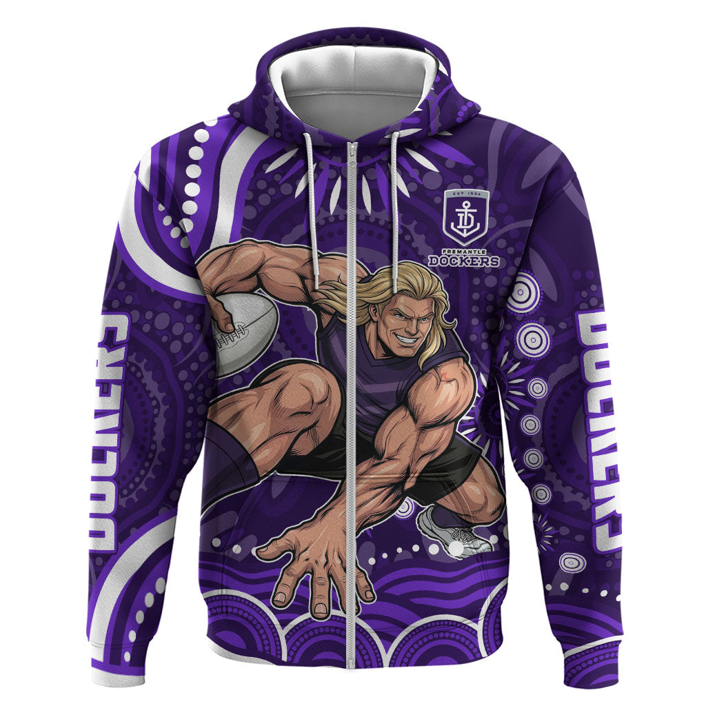 Personalized Fremantle Dockers Rugby Zip Hoodie Aboriginal Dot Art - Dreamtime Football Mascot