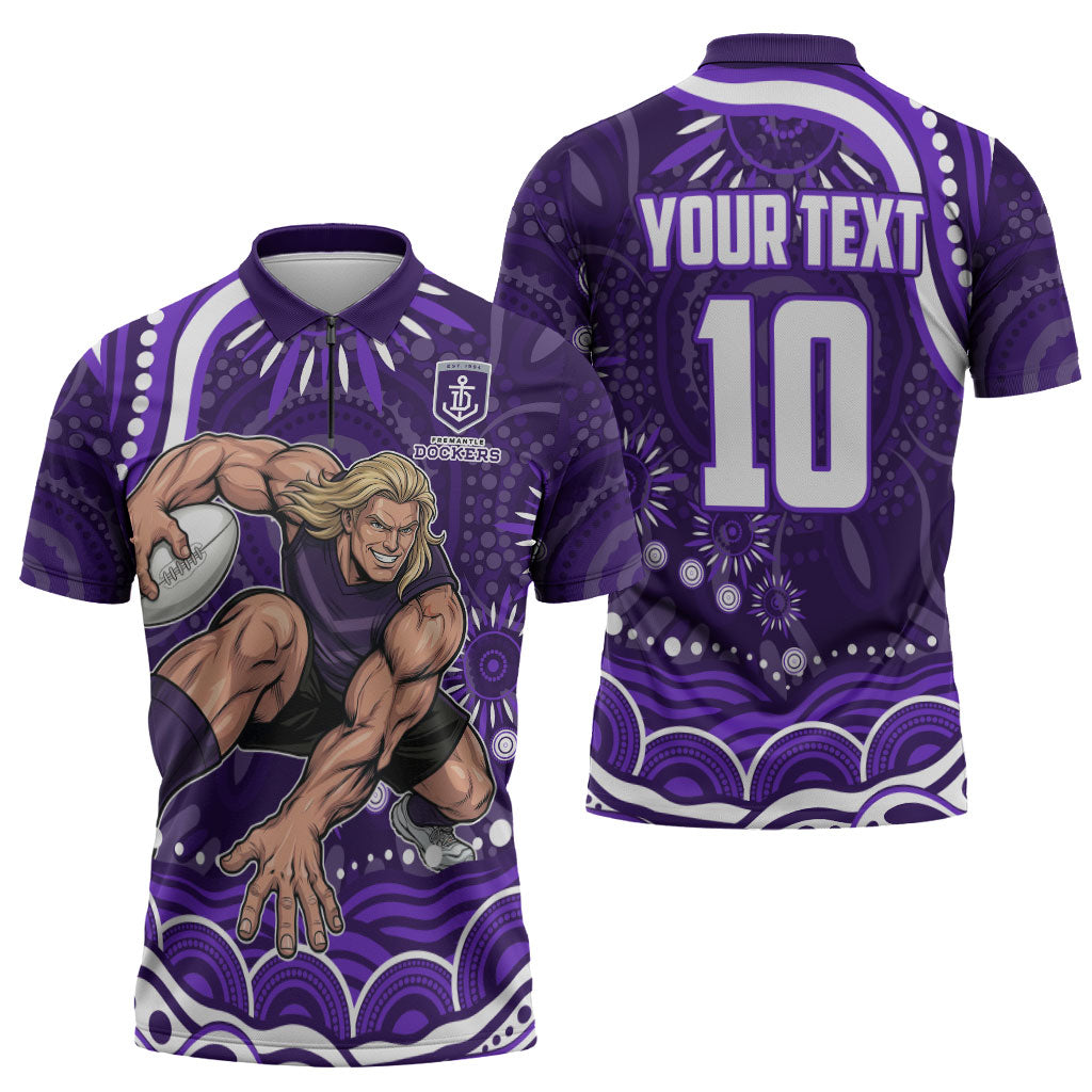 Personalized Fremantle Dockers Rugby Zipper Polo Shirt Aboriginal Dot Art - Dreamtime Football Mascot