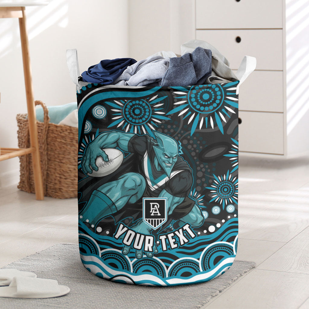 Personalized Port Adelaide Power Rugby Laundry Basket Aboriginal Dot Art - Dreamtime Football Mascot