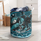 Personalized Port Adelaide Power Rugby Laundry Basket Aboriginal Dot Art - Dreamtime Football Mascot