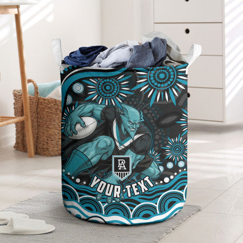 Personalized Port Adelaide Power Rugby Laundry Basket Aboriginal Dot Art - Dreamtime Football Mascot