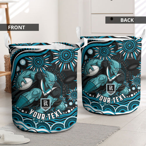 Personalized Port Adelaide Power Rugby Laundry Basket Aboriginal Dot Art - Dreamtime Football Mascot