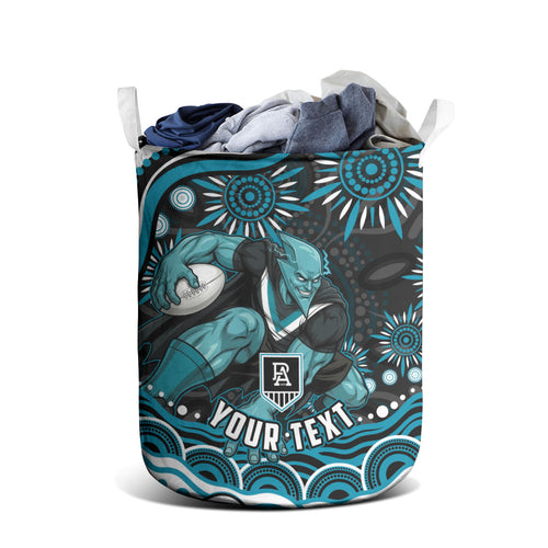 Personalized Port Adelaide Power Rugby Laundry Basket Aboriginal Dot Art - Dreamtime Football Mascot