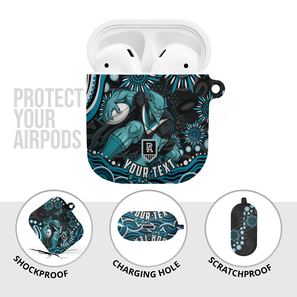 Personalized Port Adelaide Power Rugby AirPods Case Aboriginal Dot Art - Dreamtime Football Mascot
