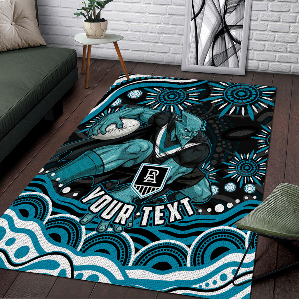 Personalized Port Adelaide Power Rugby Area Rug Aboriginal Dot Art - Dreamtime Football Mascot