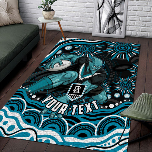 Personalized Port Adelaide Power Rugby Area Rug Aboriginal Dot Art - Dreamtime Football Mascot