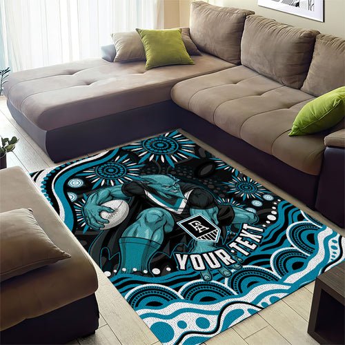 Personalized Port Adelaide Power Rugby Area Rug Aboriginal Dot Art - Dreamtime Football Mascot