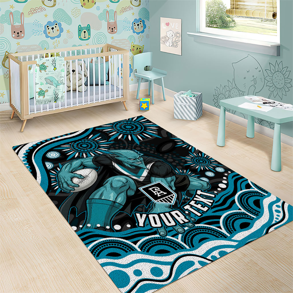 Personalized Port Adelaide Power Rugby Area Rug Aboriginal Dot Art - Dreamtime Football Mascot