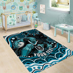 Personalized Port Adelaide Power Rugby Area Rug Aboriginal Dot Art - Dreamtime Football Mascot