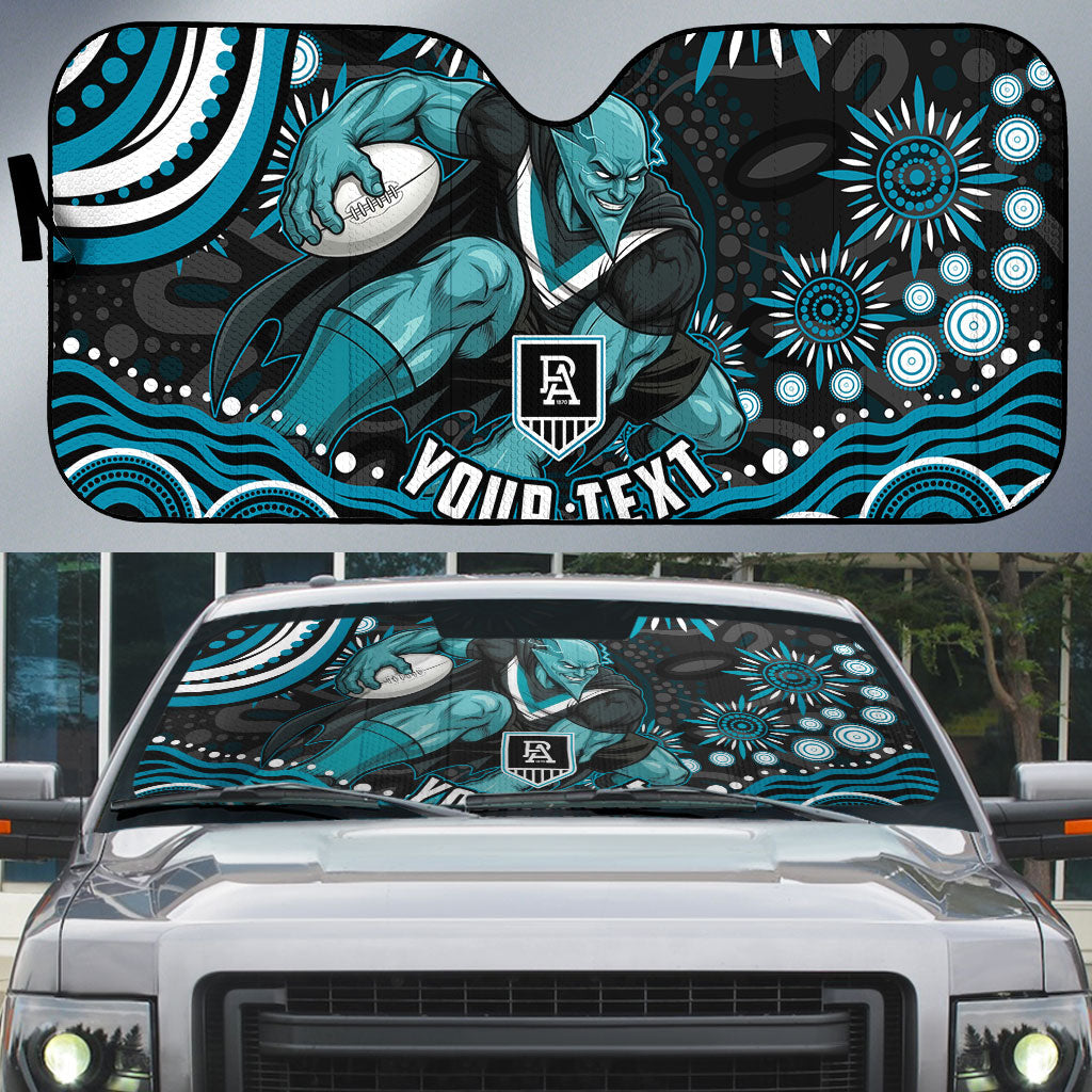 Personalized Port Adelaide Power Rugby Auto Sun Shade Aboriginal Dot Art - Dreamtime Football Mascot