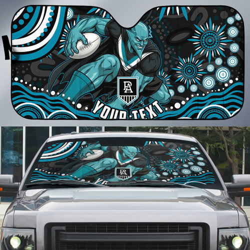 Personalized Port Adelaide Power Rugby Auto Sun Shade Aboriginal Dot Art - Dreamtime Football Mascot