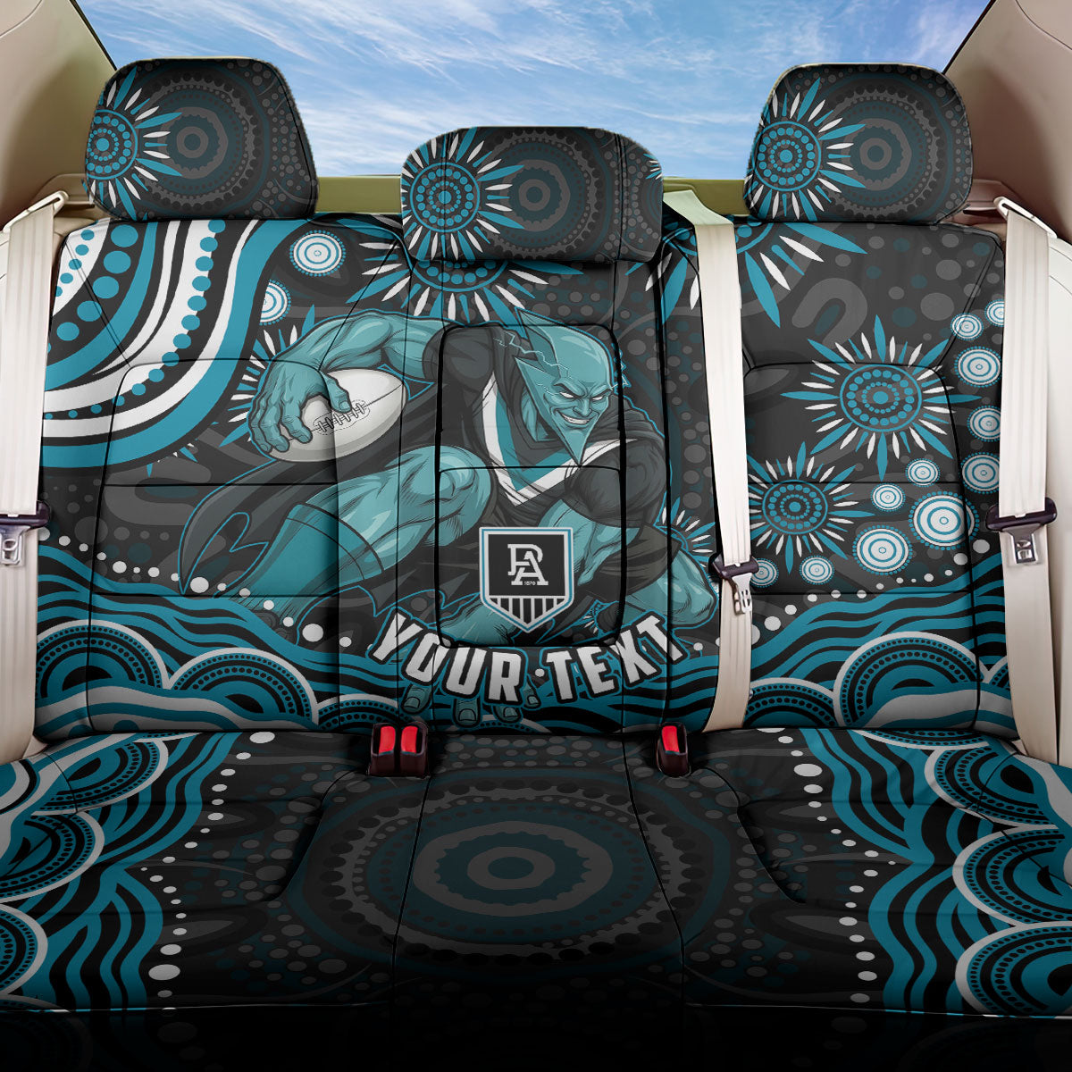 Personalized Port Adelaide Power Rugby Back Car Seat Cover Aboriginal Dot Art - Dreamtime Football Mascot