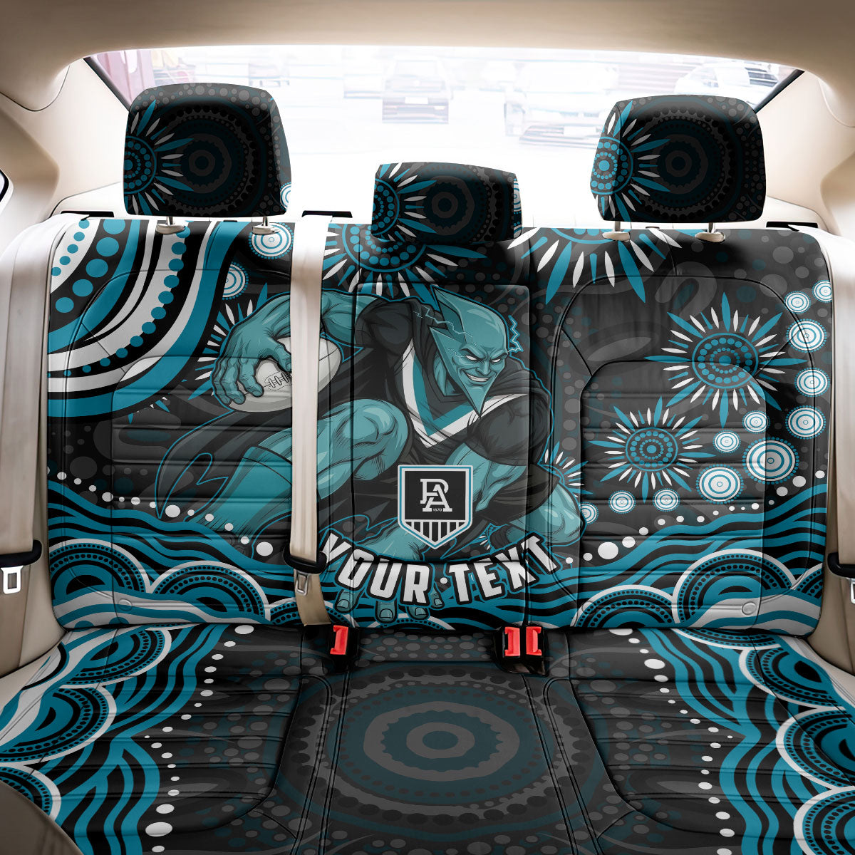 Personalized Port Adelaide Power Rugby Back Car Seat Cover Aboriginal Dot Art - Dreamtime Football Mascot