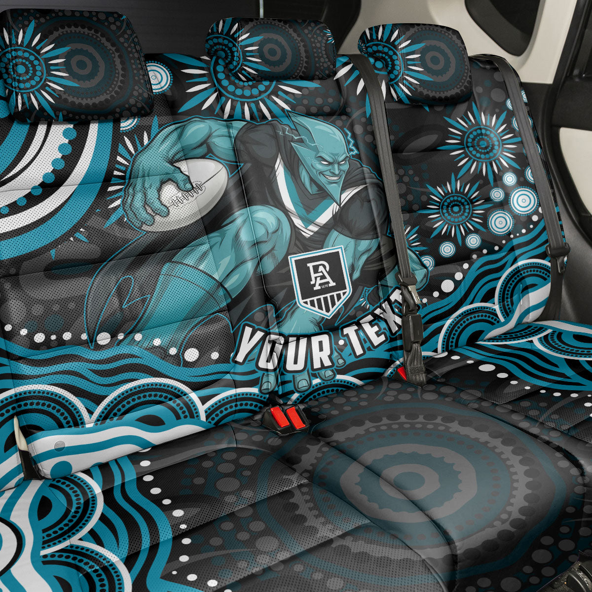 Personalized Port Adelaide Power Rugby Back Car Seat Cover Aboriginal Dot Art - Dreamtime Football Mascot