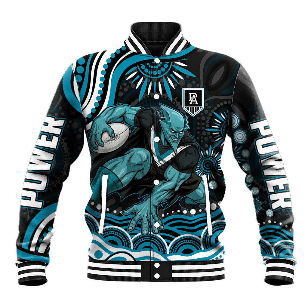 Personalized Port Adelaide Power Rugby Baseball Jacket Aboriginal Dot Art - Dreamtime Football Mascot