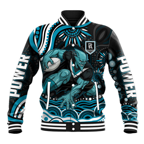 Personalized Port Adelaide Power Rugby Baseball Jacket Aboriginal Dot Art - Dreamtime Football Mascot