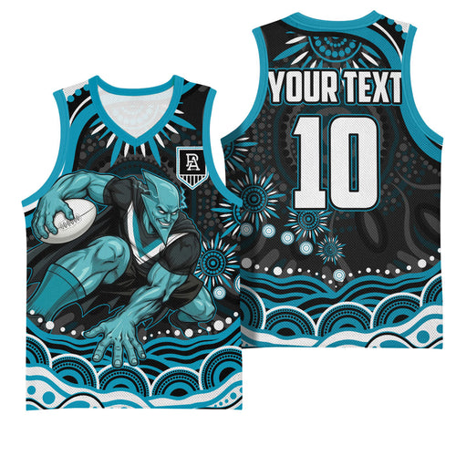 Personalized Port Adelaide Power Rugby Basketball Jersey Aboriginal Dot Art - Dreamtime Football Mascot