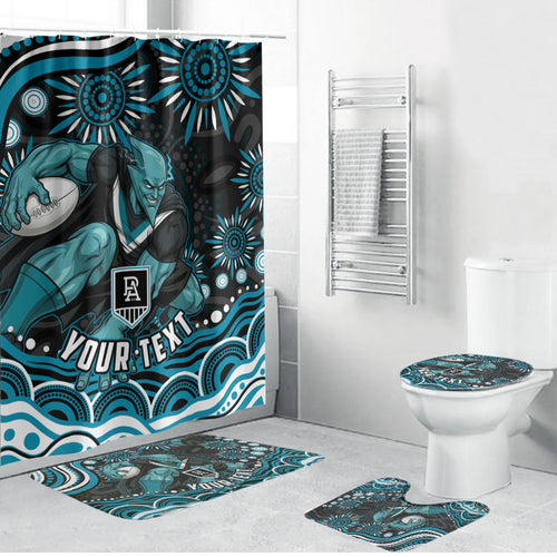 Personalized Port Adelaide Power Rugby Bathroom Set Aboriginal Dot Art - Dreamtime Football Mascot