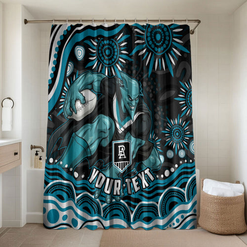 Personalized Port Adelaide Power Rugby Bathroom Set Aboriginal Dot Art - Dreamtime Football Mascot