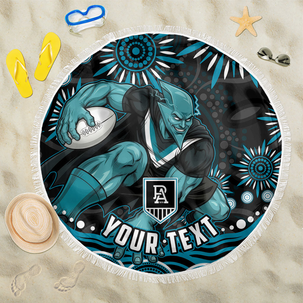 Personalized Port Adelaide Power Rugby Beach Blanket Aboriginal Dot Art - Dreamtime Football Mascot