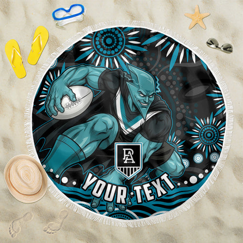 Personalized Port Adelaide Power Rugby Beach Blanket Aboriginal Dot Art - Dreamtime Football Mascot