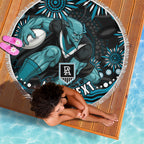 Personalized Port Adelaide Power Rugby Beach Blanket Aboriginal Dot Art - Dreamtime Football Mascot