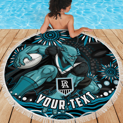 Personalized Port Adelaide Power Rugby Beach Blanket Aboriginal Dot Art - Dreamtime Football Mascot
